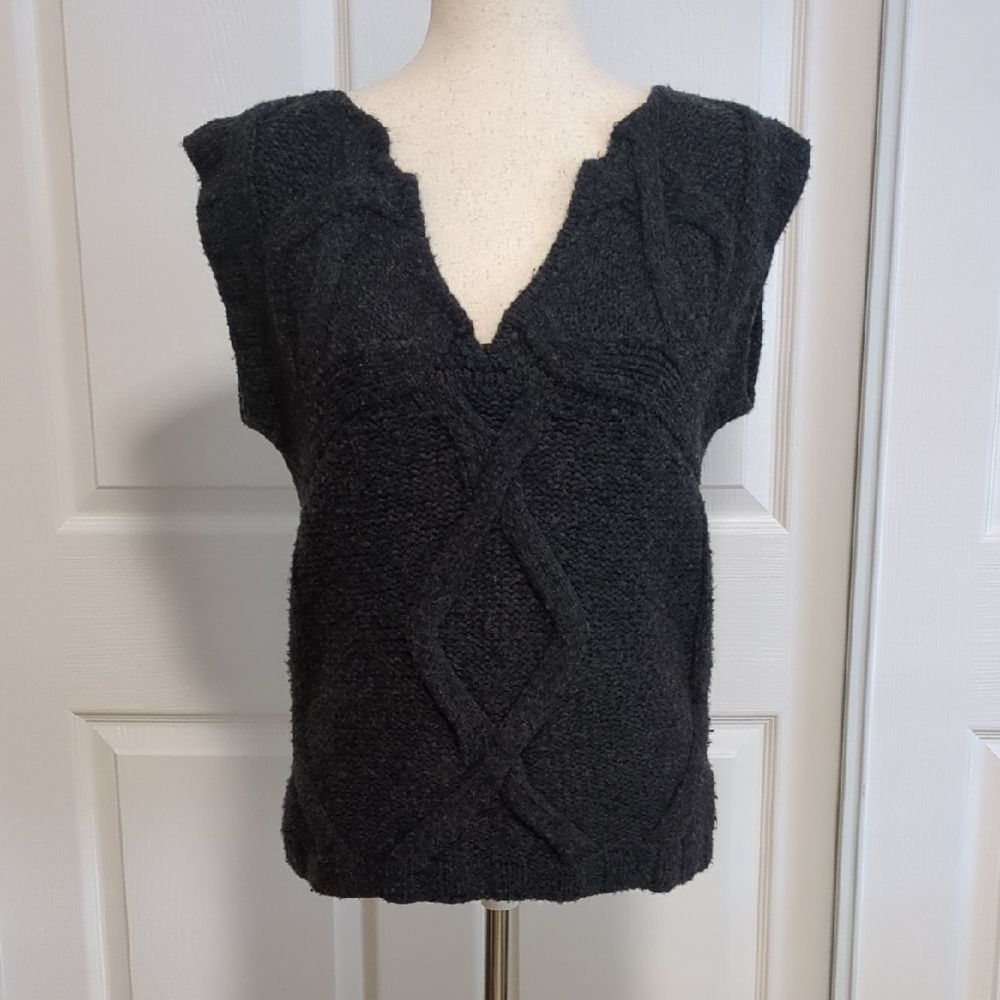 Tory Burch Charcoal Knit V-Neck Sweater Vest, Size M, EUC
